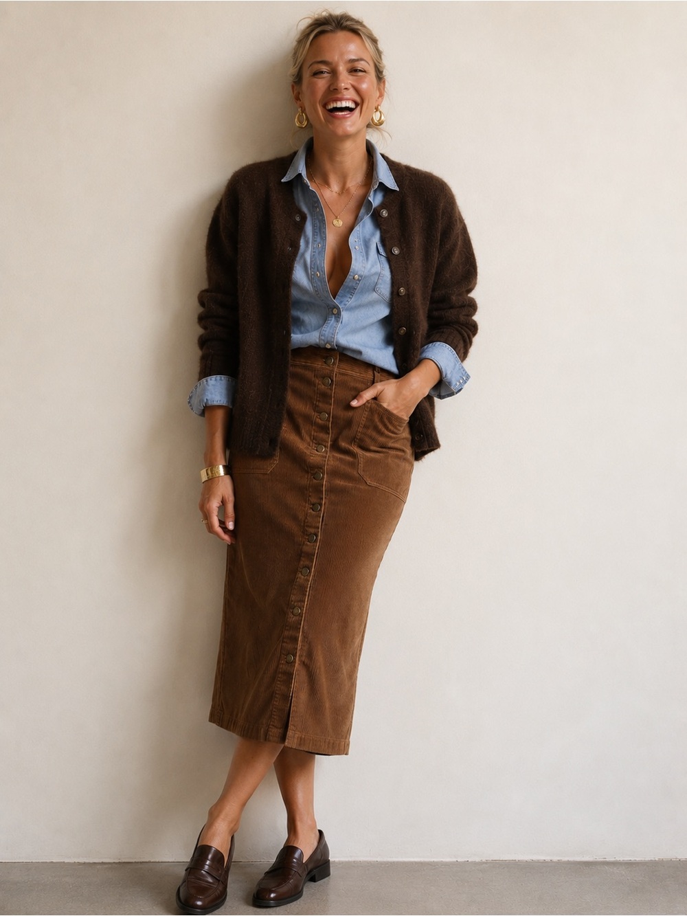 Talbots -  Brown Corduroy Pencil Skirt Size 10